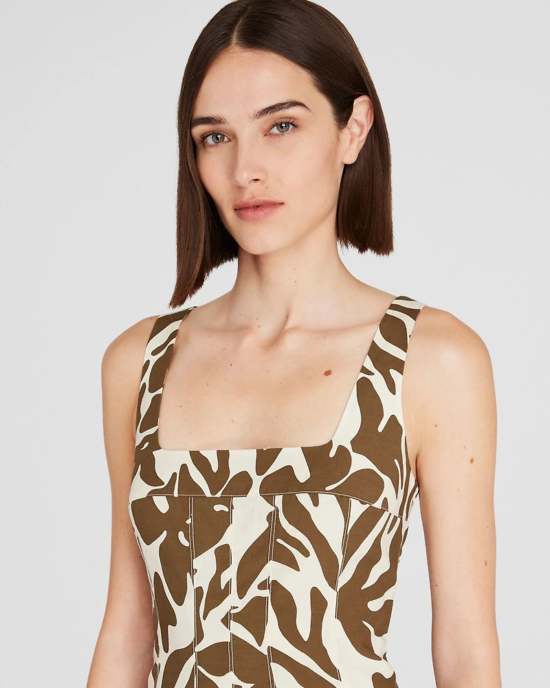 Printed Square-Neck Midi Dress