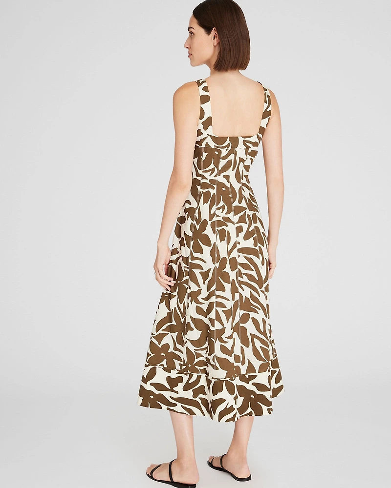 Printed Square-Neck Midi Dress