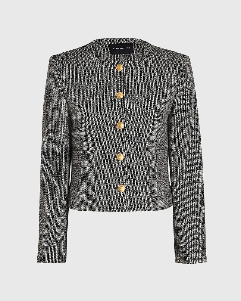 Collarless Tweed Jacket