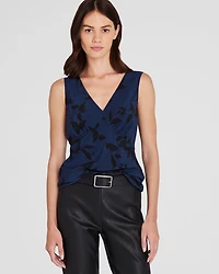 Printed Silk V-Neck Sleeveless Top