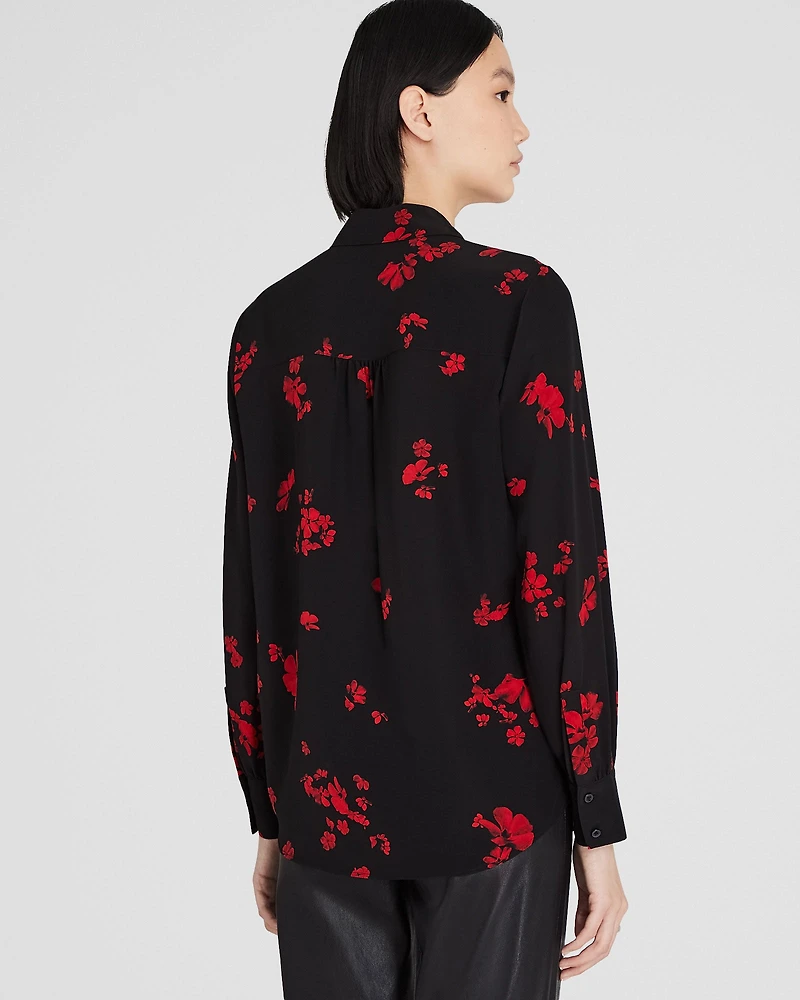 Printed Shirred Shoulder Silk Shirt