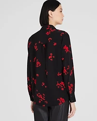 Printed Shirred Shoulder Silk Shirt