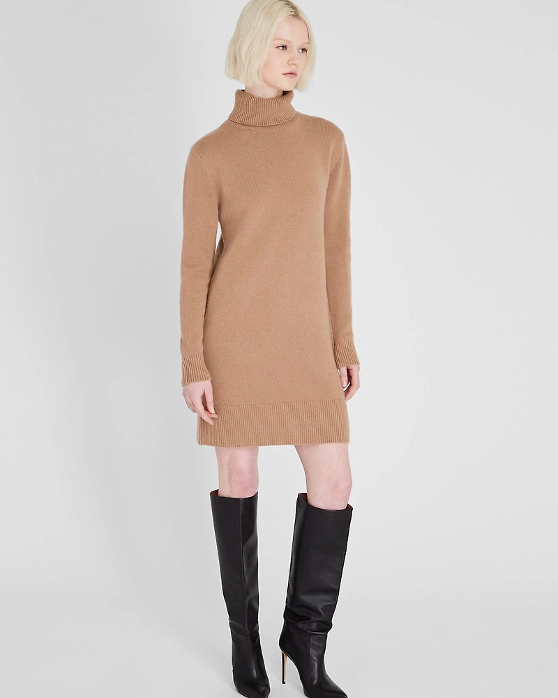 Wool-Cashmere Blend Mini Turtleneck Dress