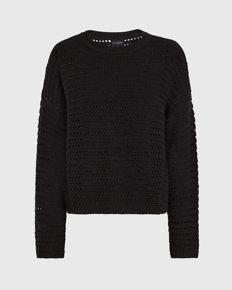 Mixed-Yarn Open-Stitch Sweater