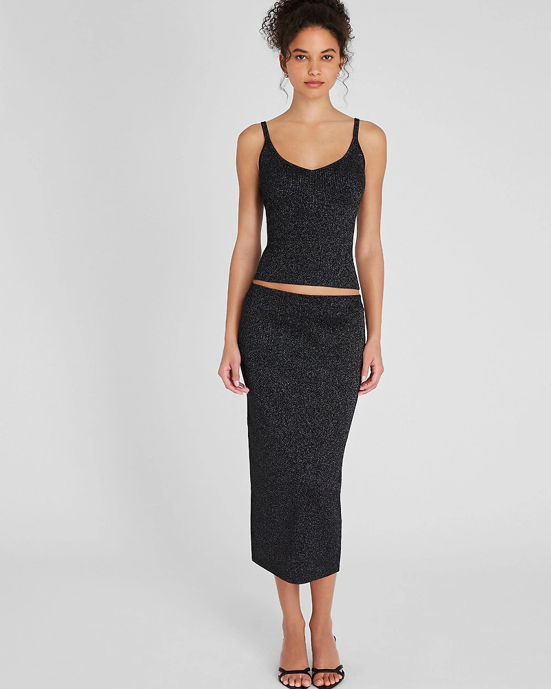Metallic Ribbed-Knit Tank