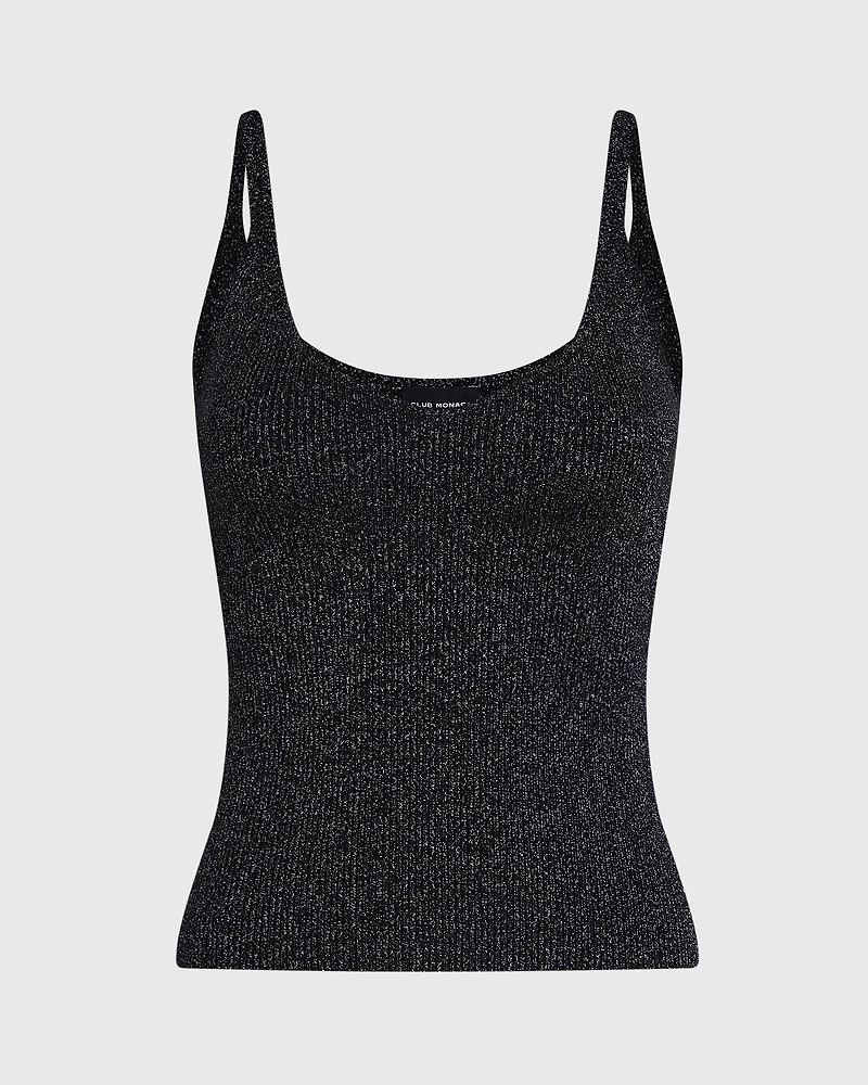 Metallic Ribbed-Knit Tank