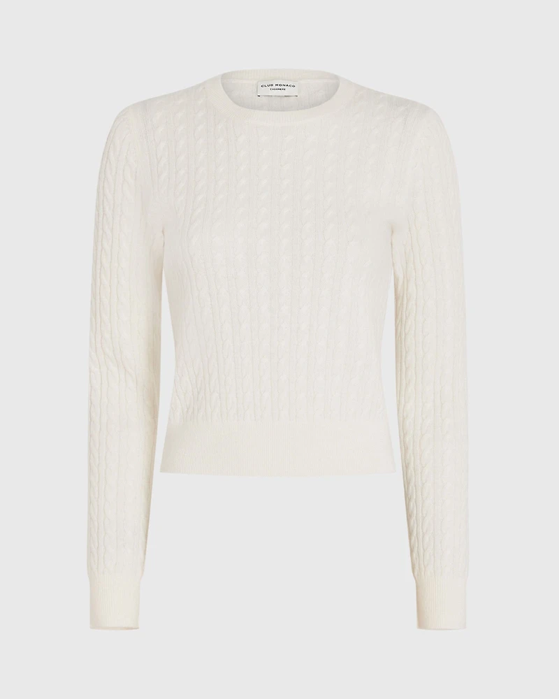 Cashmere Mini-Cable Long-Sleeve Crewneck