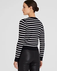 Striped Cashmere Mini-Cable Crewneck
