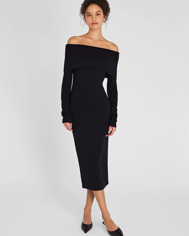 Off-The-Shoulder Cashmere Midi Dress