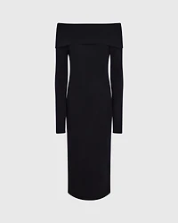 Off-The-Shoulder Cashmere Midi Dress