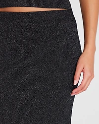 Metallic Ribbed-Knit Midi Skirt