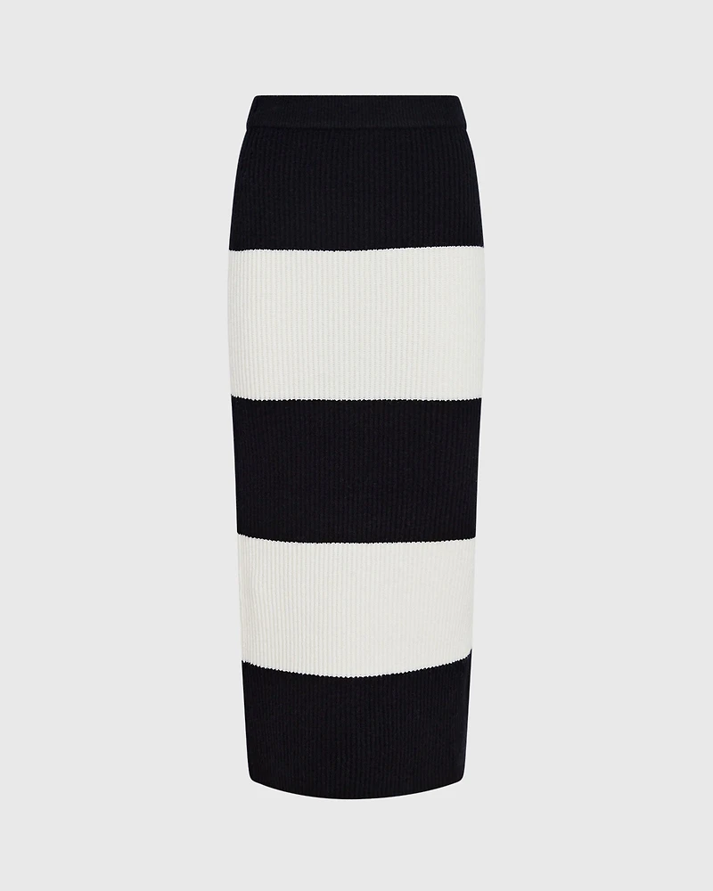 Striped Wool Blend Midi Skirt