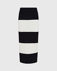 Striped Wool Blend Midi Skirt