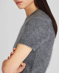Brushed Cashmere Short-Sleeve Sweater