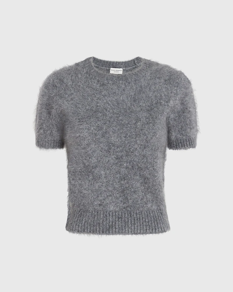 Brushed Cashmere Short-Sleeve Sweater