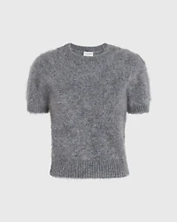 Brushed Cashmere Short-Sleeve Sweater
