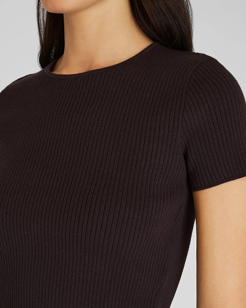 Textured Ribbed Fitted Short Sleeve Sweater