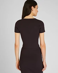 Textured Ribbed Fitted Short Sleeve Sweater
