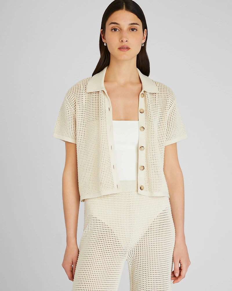 Open Stitch Button-Down Sweater