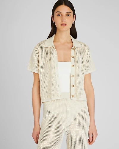 Open Stitch Button-Down Sweater