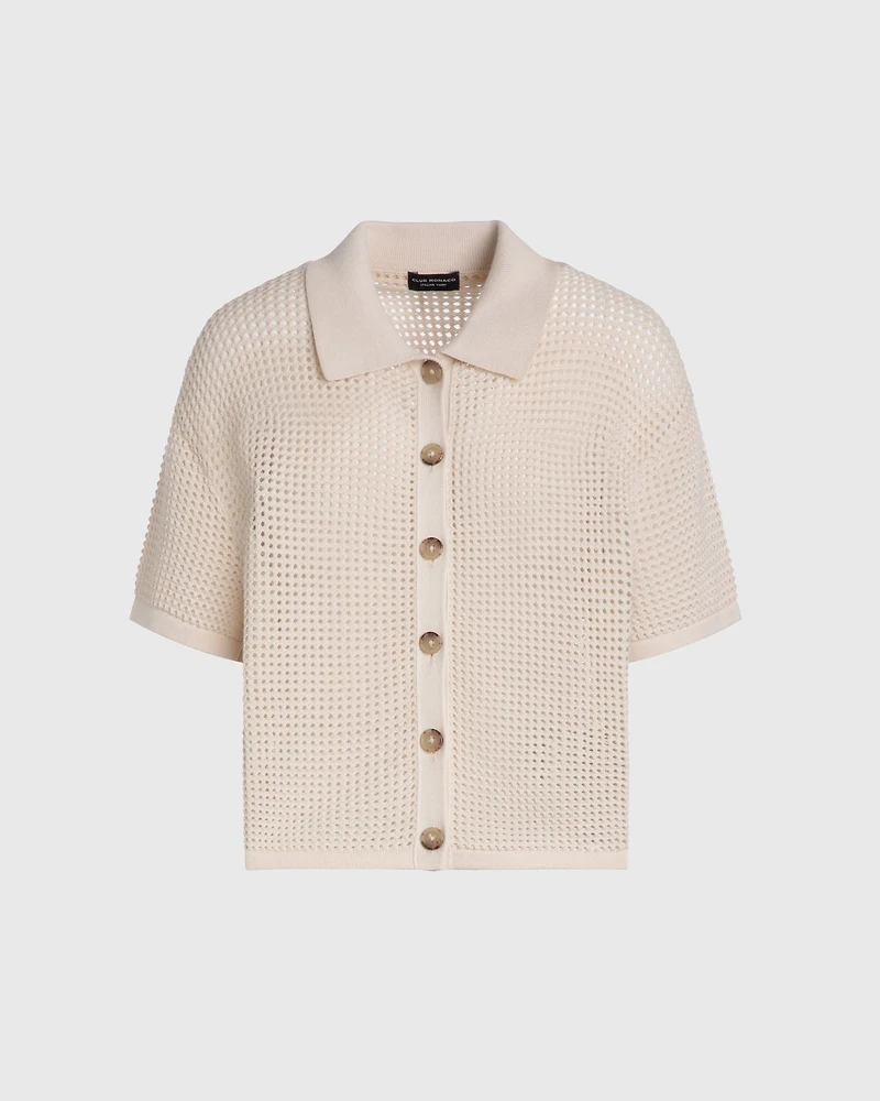 Open Stitch Button-Down Sweater