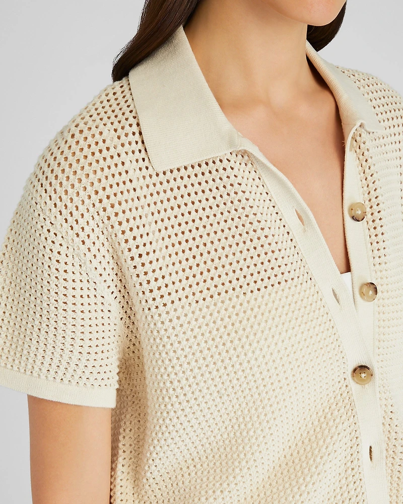 Open Stitch Button-Down Sweater