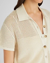 Open Stitch Button-Down Sweater