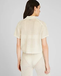 Open Stitch Button-Down Sweater