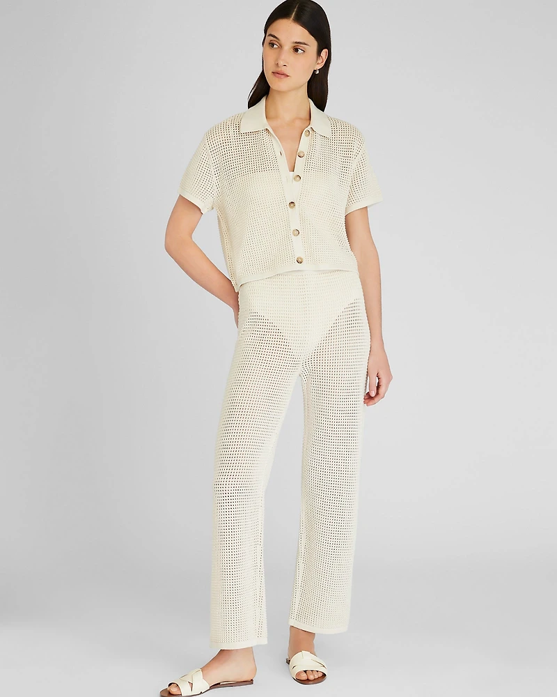 Open Stitch Button-Down Sweater
