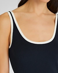Textured Ribbed Tank Dress With Contrast Trim
