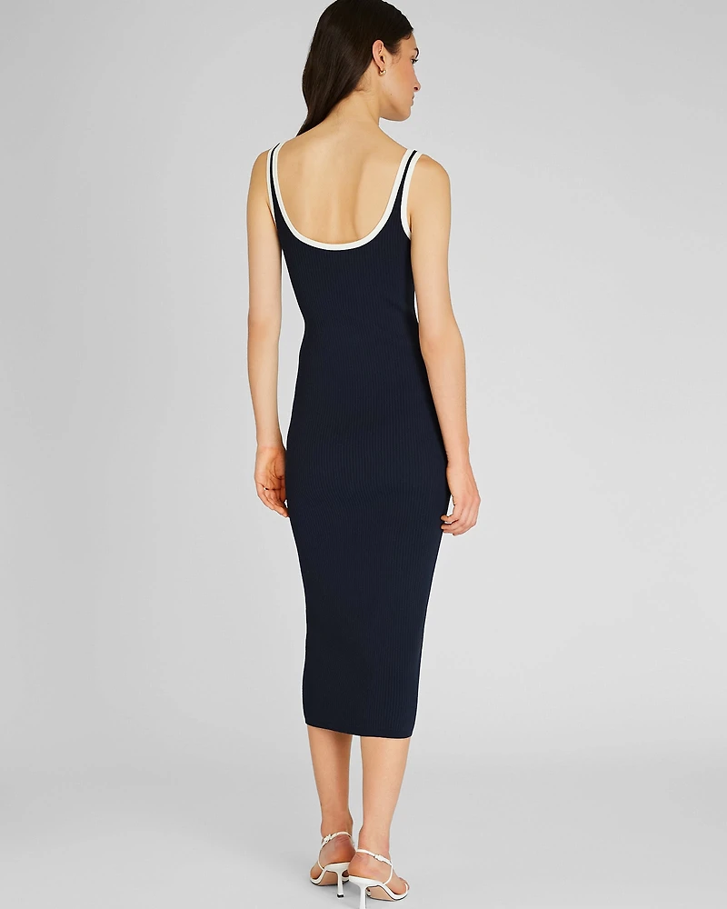 Textured Ribbed Tank Dress With Contrast Trim