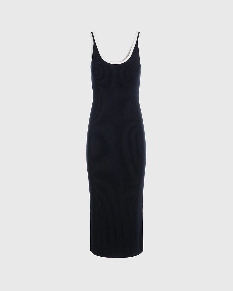 Textured Ribbed Tank Dress With Contrast Trim