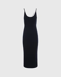 Textured Ribbed Tank Dress With Contrast Trim