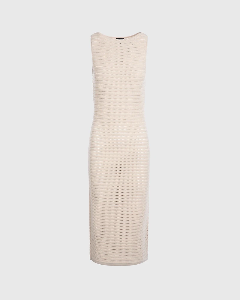 Open Stitch Boatneck Midi Sweater Dress