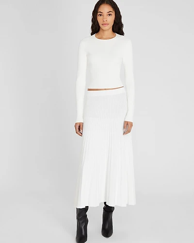 Sunburst Pleat Ribbed Knit Midi Skirt