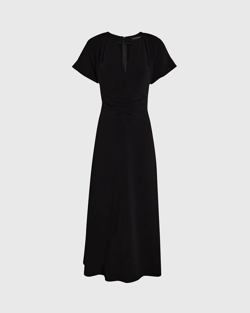 Flutter Sleeve Crepe Midi Dress