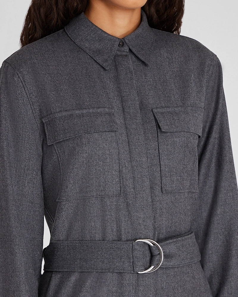 Wool Flannel Midi Shirt Dress