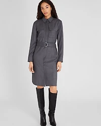 Wool Flannel Midi Shirt Dress