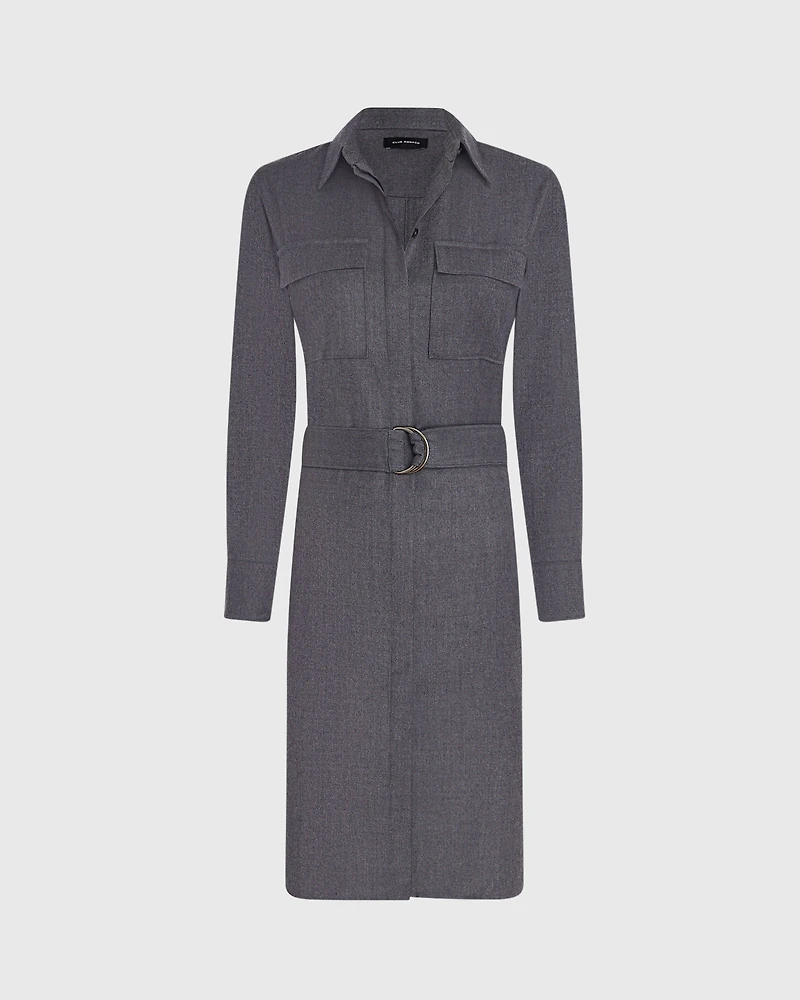 Wool Flannel Midi Shirt Dress