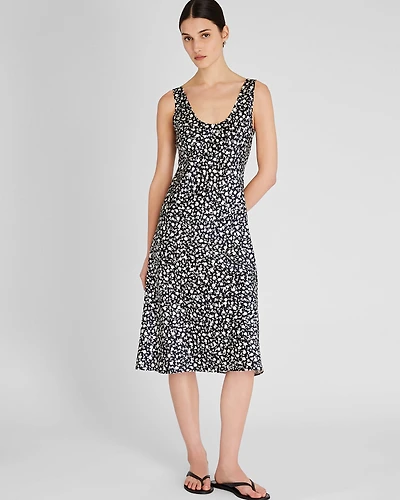Printed Scoop Neck Midi Slip Dress