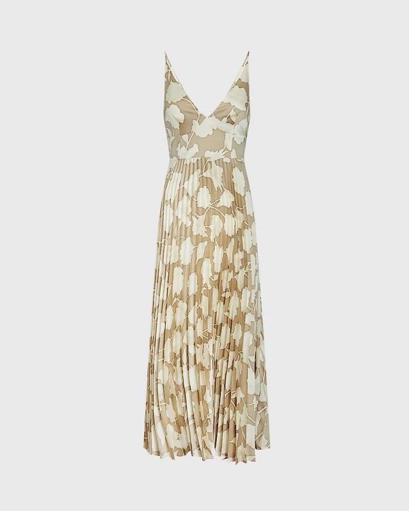 V-Neck Pleated Maxi Dress