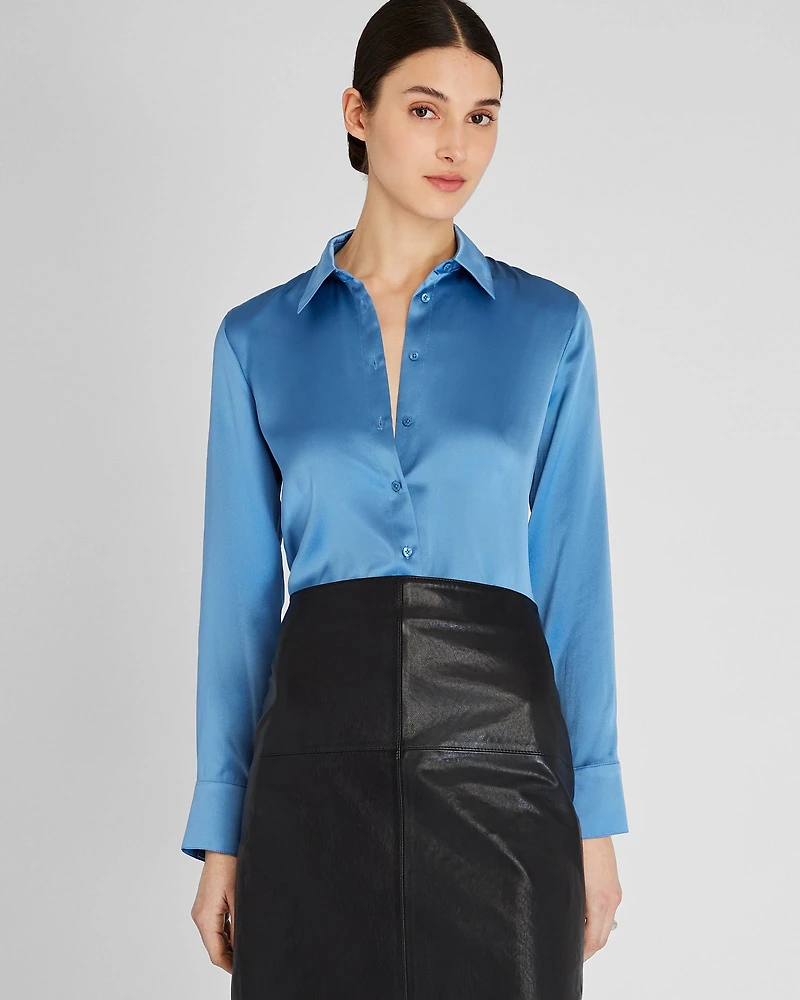 Slim Fit Silk Charmeuse Shirt