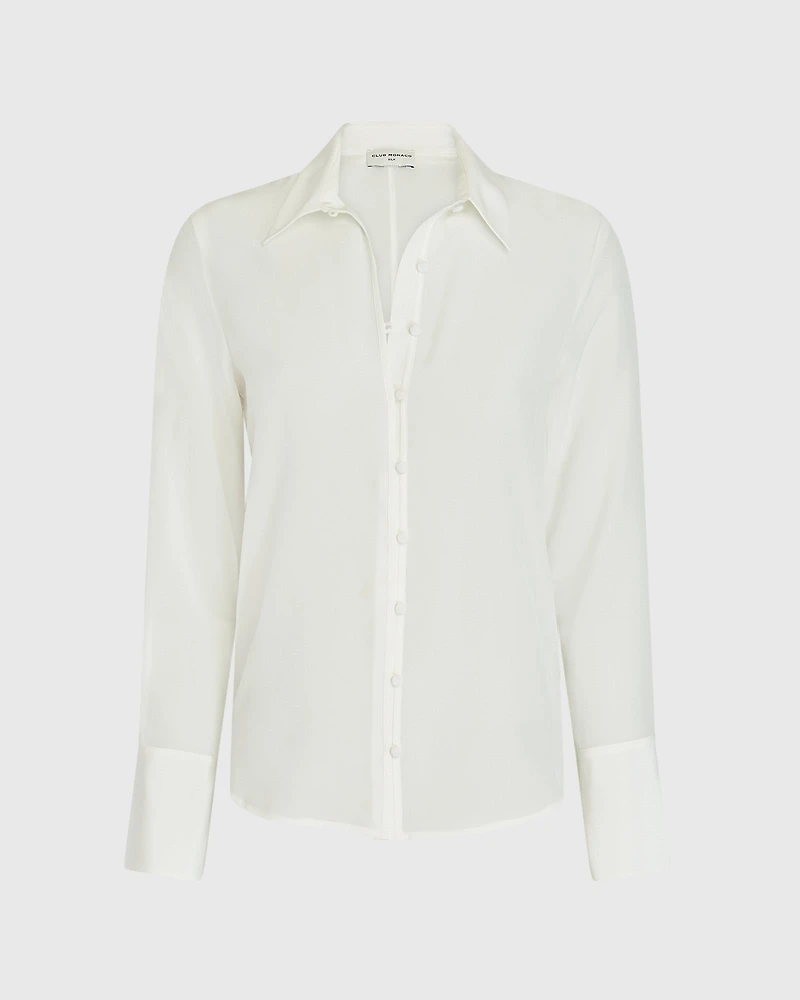 Silk Covered-Button Blouse