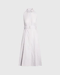 Striped Sleeveless Collared Shirt Dress