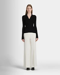 Long-Sleeve Textured Johnny Collar Knit Polo