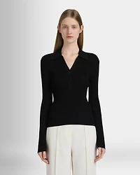 Long-Sleeve Textured Johnny Collar Knit Polo