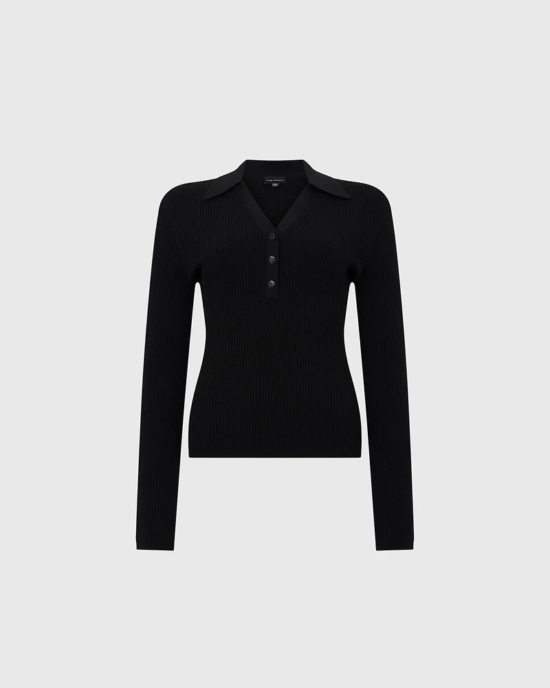 Long-Sleeve Textured Johnny Collar Knit Polo