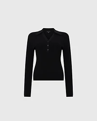 Long-Sleeve Textured Johnny Collar Knit Polo