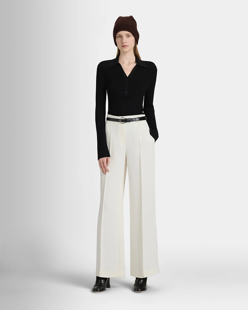 Long-Sleeve Textured Johnny Collar Knit Polo