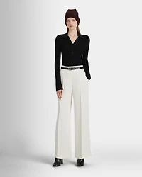 Long-Sleeve Textured Johnny Collar Knit Polo